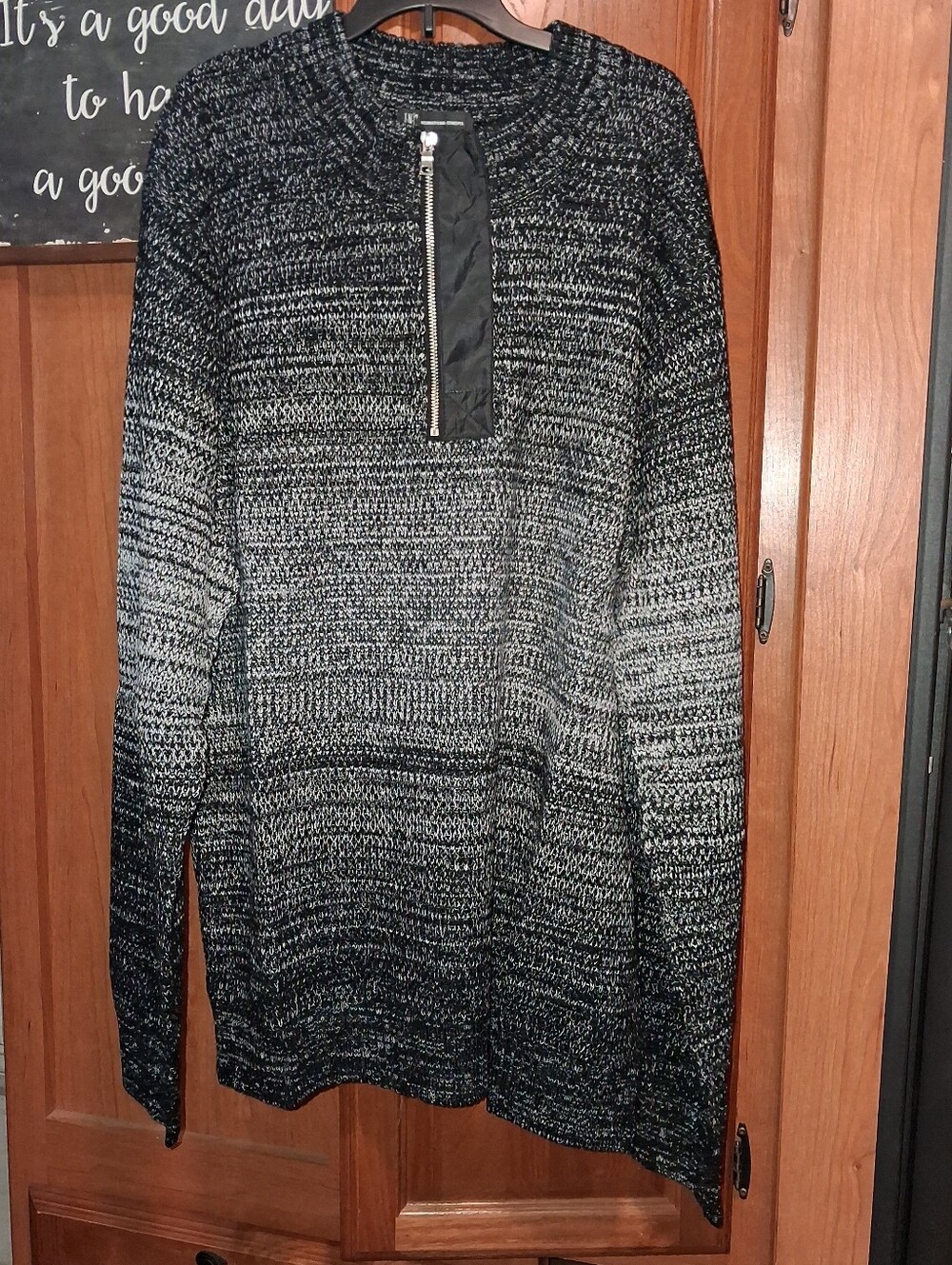 INC Men's Ombre Knit Half-Zip And ButtonSweater Black/Gray In A Size XXL. NWT